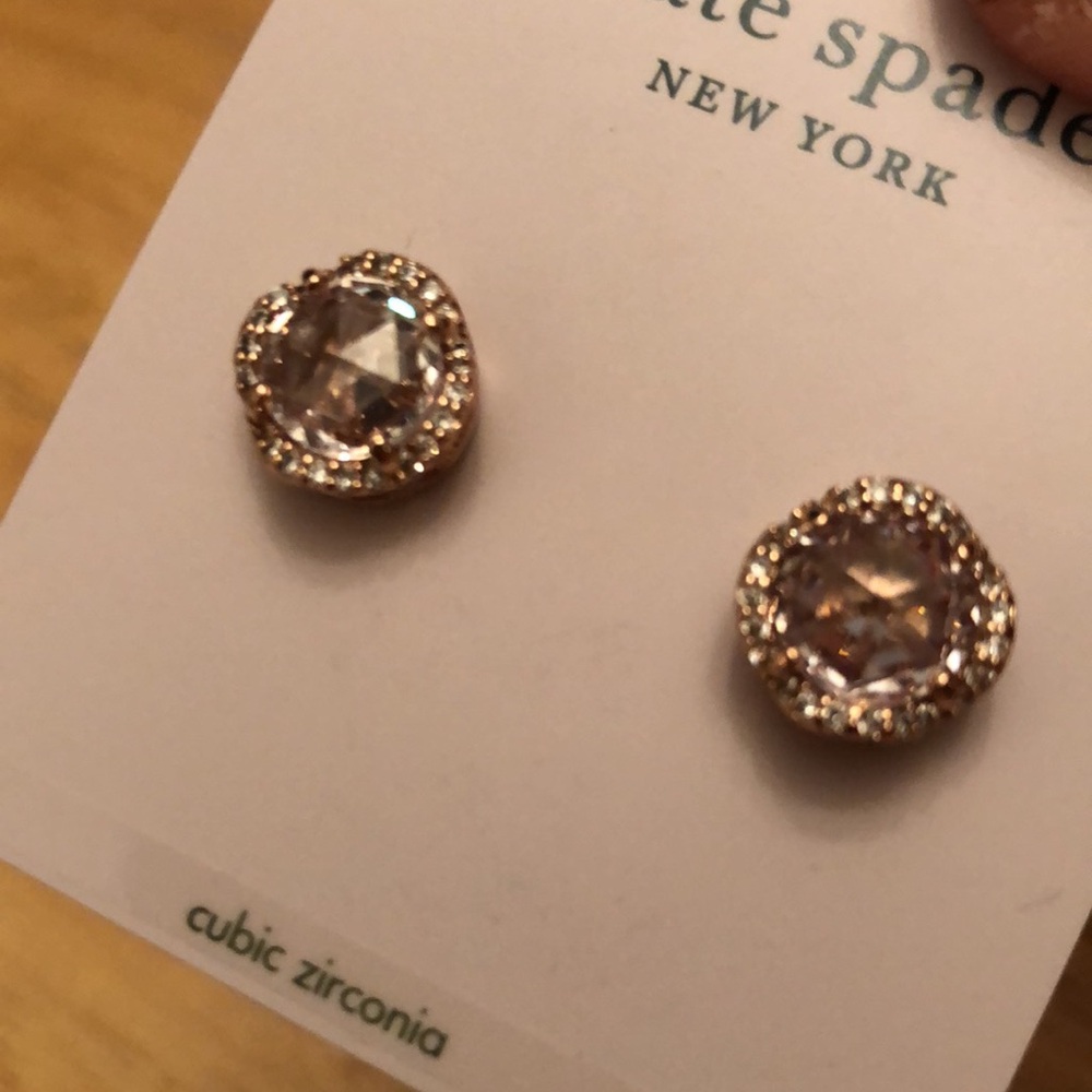 Kate Spade That Sparkle Large Round Rose Gold Tone & Clear CZ Stud Earrings NWT - Picture 10 of 15